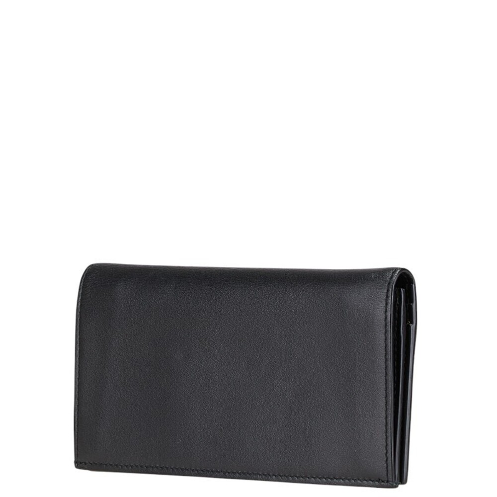 Salvatore Ferragamo Double Long Gancini Black Leather Wallet Black